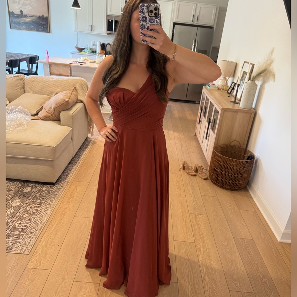 David's Bridal One-Shoulder Bridesmaid Dress in Cinnamon | NWT | Size 12